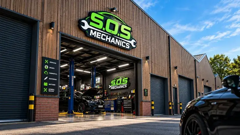 S.O.S Mechanics workshop unit in Rochford with roller shutter doors
