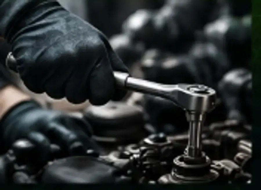 Mechanic using a ratchet on a car engine