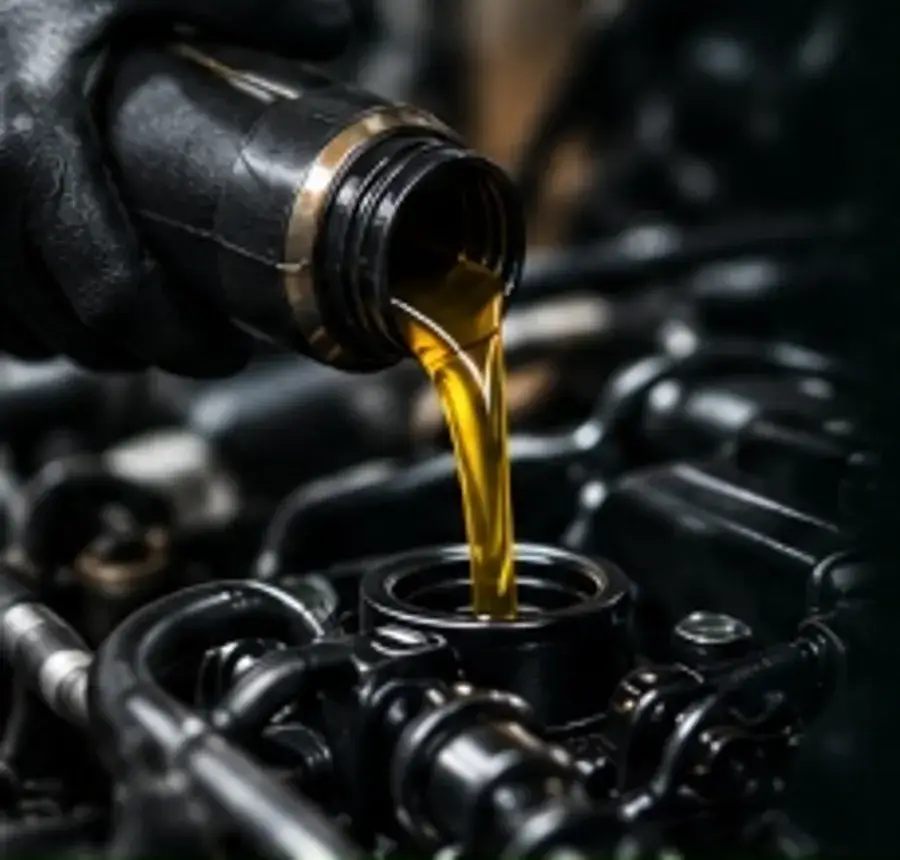 Fresh engine oil being poured into a car engine